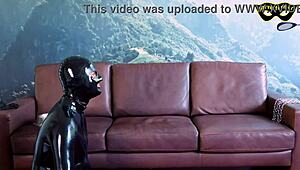 Femdom slave licks ass rimjob then rides smeared dildo in bondage heels