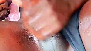 sexyjayla254 strokes her oiled ebony shemale monster outside solo watch her cum