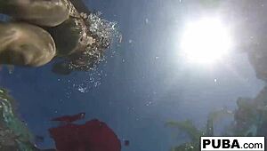 Olivia dives nude into pool fingering her milf pussy and squeezing big tits for summer orgasm blast!