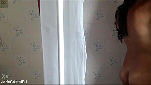 after the bath with husband's friend she flashes shaved wet pussy close-up