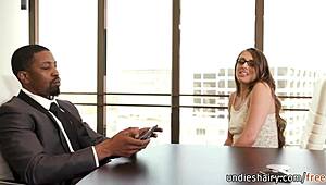 Blonde busty secretary Gia Derza caught fingering wet pussy on phone by boss Isiah Maxwell rubs on desk