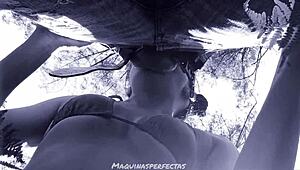 What if outdoor blowjob leads to deepthroat cum in her sexy mouth?