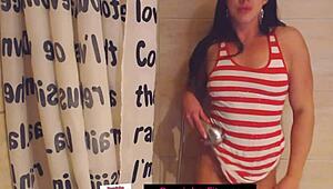 Naughty latina teen cousin showers her small tits in steamy bathroom tease