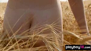 Big boobed blonde Canadian milf Jenessa Dawn poses naked outdoors