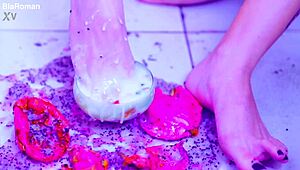 her sexy toes get drenched in messy squirting deepthroat action with bia roman