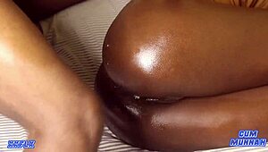 hey petite ebony babe loves rough spooning anal filling her oiled ass and cunt