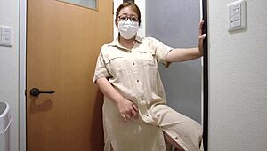 A married japanese bride sneaks standing masturbation pleasure at her wedding, big tits heaving!