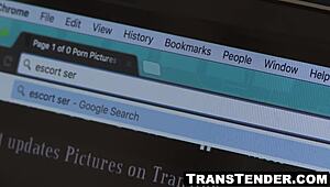 Watch glamorous shemale Sunday Valentina fuck David Chase then blast cum on him