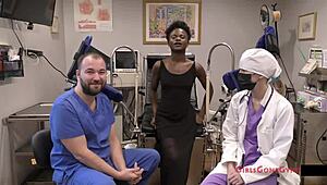 RINA AREMS SPREADS SHAVED PUSSY FOR NURSE LATEX CHECKUP!