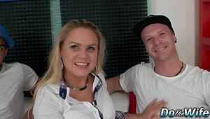 Blonde wife Barra Brass takes monster BBC assfucking beside cuck husband