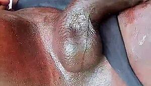 sexyjayla254 strokes her oiled ebony shemale monster outside solo watch her cum