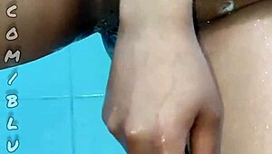 dirty latina flashes pussy girlfriend cleans then dirties it