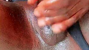 sexyjayla254 strokes her oiled ebony shemale monster outside solo watch her cum