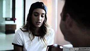 stepbrother rams cock into lesbian stepsister's shaved pussy and ass