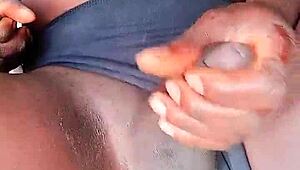 sexyjayla254 strokes her oiled ebony shemale monster outside solo watch her cum