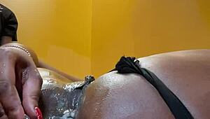 wanna see this ebony milf cream on pussy and anal fuck machine?