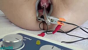 Mature Japanese milf faces German electro shock torment in pee hole drinks piss