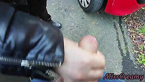 Thrilling rush pulling cock out publicly as hot girl grips for risky street cum explosion!