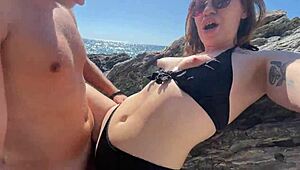 horny skinny couple bangs doggystyle on beach vacation cum covered quickie