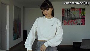 sweet 18yo lifts skirt for flirty outdoor casting