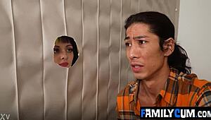 Hey stepdad, catch stepbro fingering my wet pussy doggystyle now??