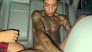 Corno drives, favela stud fucks liberal couple's young latina girlfriend anal creampie in car