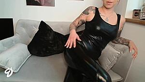 young sexy big ass vixen squeezes into latex for wild fetish pounding