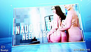 Naughty masseuse girls swap secrets during oily rubs?