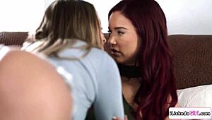 Blonde babe teases busty lesbian with facesitting play