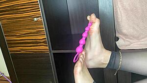 Classy Stocking Feet Tease Anal Toy Play in Close-Up Bed Scenes