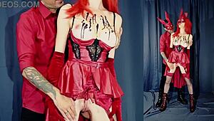 Mature redhead milf in bunny costume drips hot wax on big shaved tits