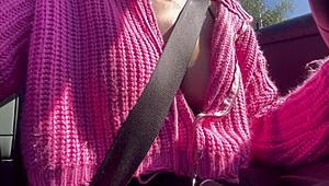 that italian milf artemisia love flashes her juicy big tits while driving her car horny