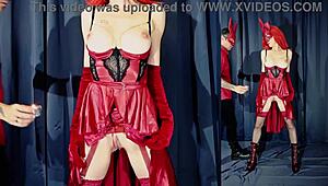 Mature redhead milf in bunny costume drips hot wax on big shaved tits