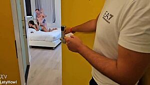 Four lesbians endure intense double anal in hotel room