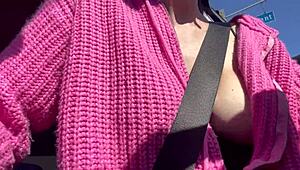 that italian milf artemisia love flashes her juicy big tits while driving her car horny