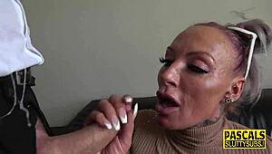 tattooed submissive milf throated deep on monster cock in bdsm reality fetish