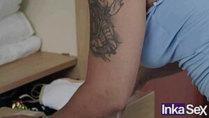 Cheating on my boyfriend with my hung trainer while he reads newspaper