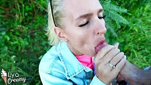 blonde babe wanna see me suck this monster cock with sloppy handjob outdoors?