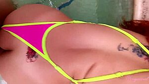 my girlfriend's juicy latina ass takes my cock again at the public pool in her bikini