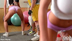 breasty cheerleader deepthroats cum facial in shorts