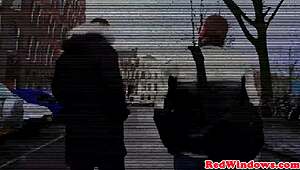 Amsterdam Hooker in Stockings Gets Jizz Shower on Natural Boobs