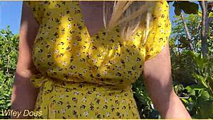 wifey rocks that braless summer dress outdoors flashing big tits casually