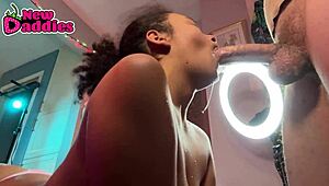 Drunk ebony slut spits and chokes on massive interracial cock in humiliating deepthroat session