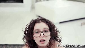 Petite Leana Lovings teases in lingerie before deepthroat gagging on ripped-clothes face fuck