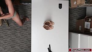 asian shoplifter gets fucked hard by lp officer in shop?!