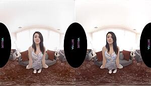 vrallure brunette petite teases with vibrator art allure