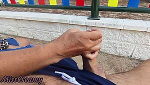 Risky Park Dick Flash Tit Cum Explosion!!