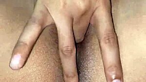 sexy teen 18+ touches natural small tits and tight pink hairy pussy close-up