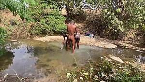 Curvy zainab chokes on monster cocks during public outdoor group banging