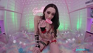 petite college girl strips fishnets and seduces with sloppy deepthroat on big dick